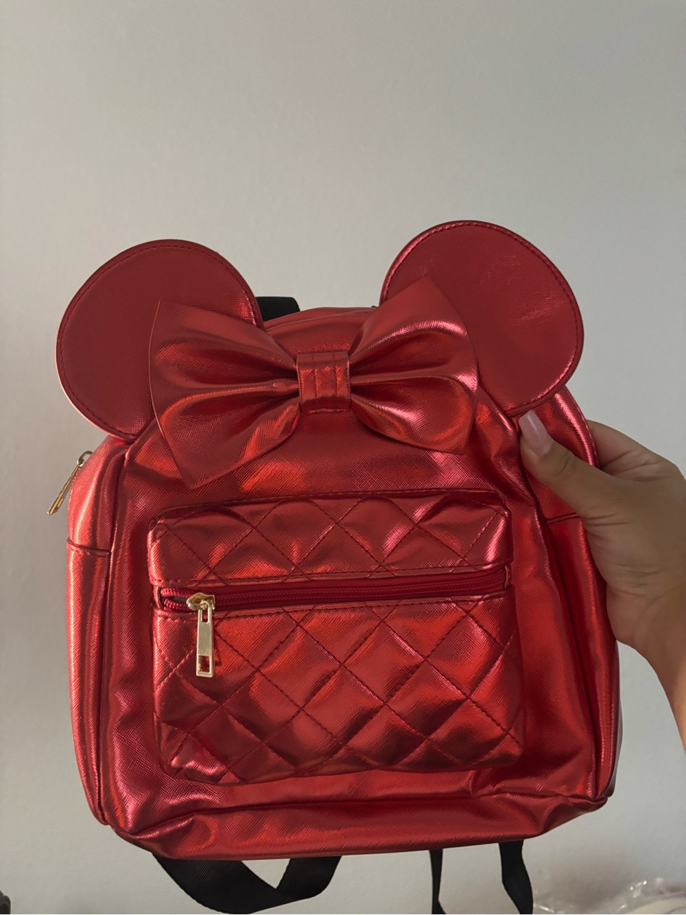 Disney Metallic Red Bow Ear Mini Backpack